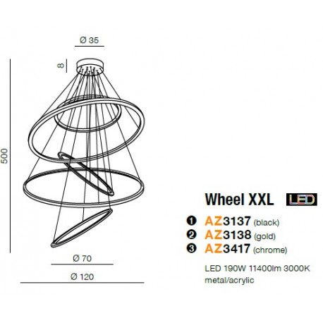 Azzardo WHEEL XXL LED 190W 11400lm 3000K chrom wisząca AZ3417