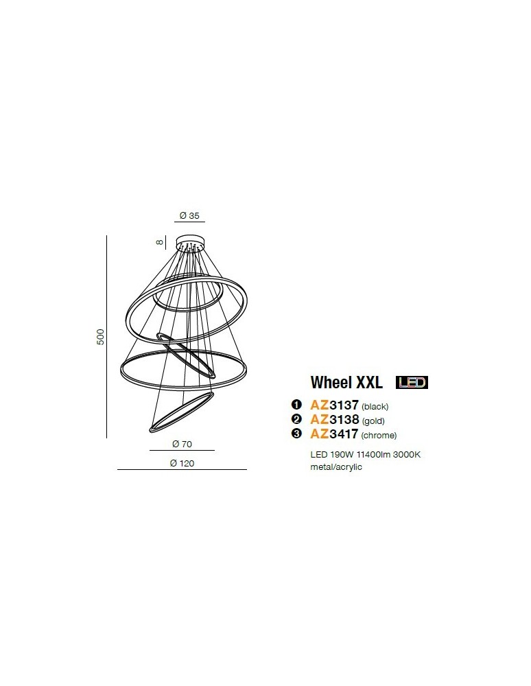 Pendant lamps circles - Azzardo WHEEL XXL BLACK 5xLED Pendant Black AZ3137 - product kolory-swiatla.pl 4