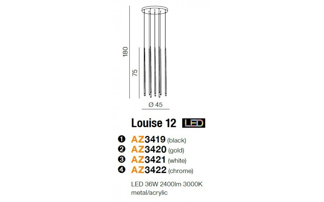 Azzardo LOUISE 12 WH 12xLED Wisząca Biały AZ3421