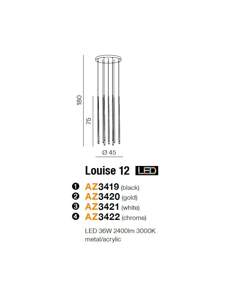 LED pendant lamps - Azzardo LOUISE 12 BK 12xLED Pendant Black AZ3419 - product kolory-swiatla.pl 2