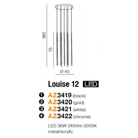 Azzardo LOUISE 12 BK 12xLED Wisząca Czarny AZ3419