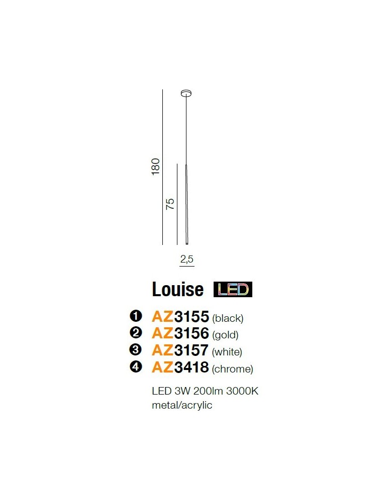 LED pendant lamps - Azzardo LOUISE 1 BK 1xLED Pendant Black AZ3155 - product kolory-swiatla.pl 2