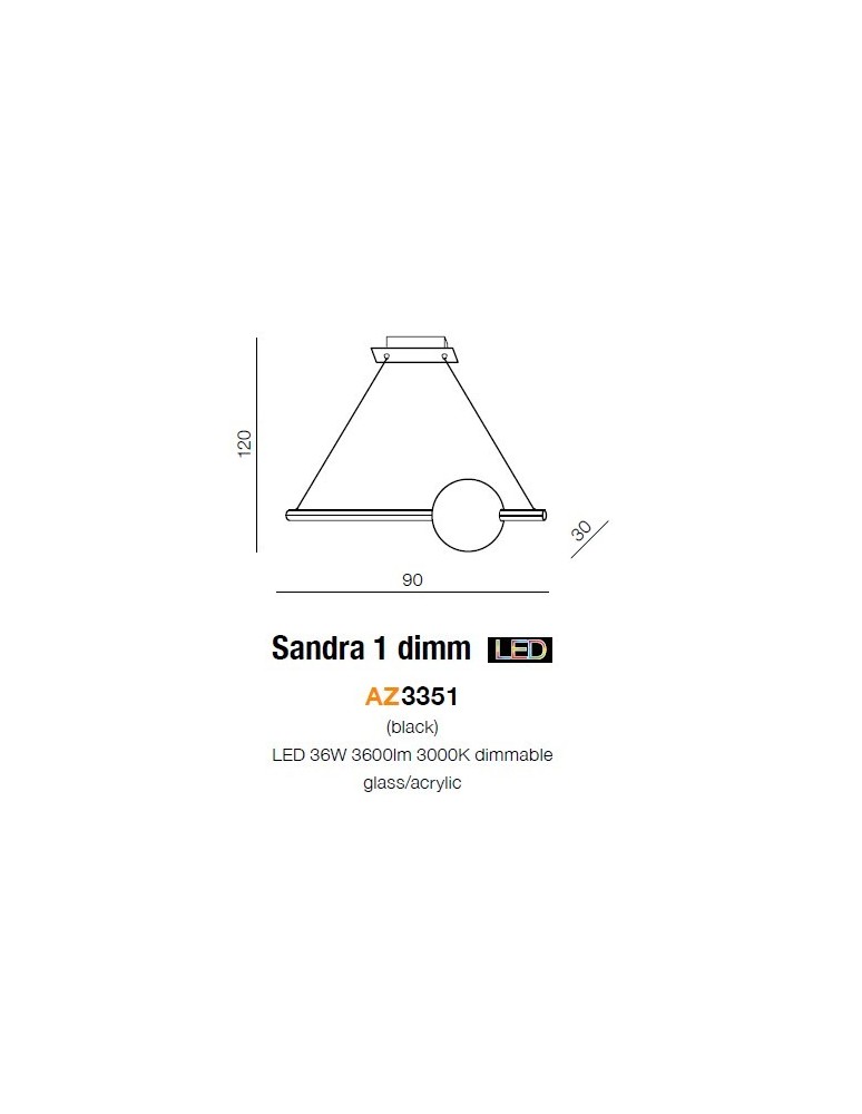 LED pendant lamps - Azzardo SANDRA 1 BLACK 1xLED Pendant Black AZ3351 - product kolory-swiatla.pl 3