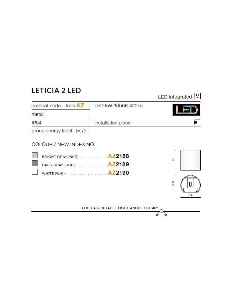 Outdoor wall lamps - Azzardo LETICIA 2 LED WHITE 1xLED Wall Mounted White IP54 AZ2190 - product kolory-swiatla.pl 3