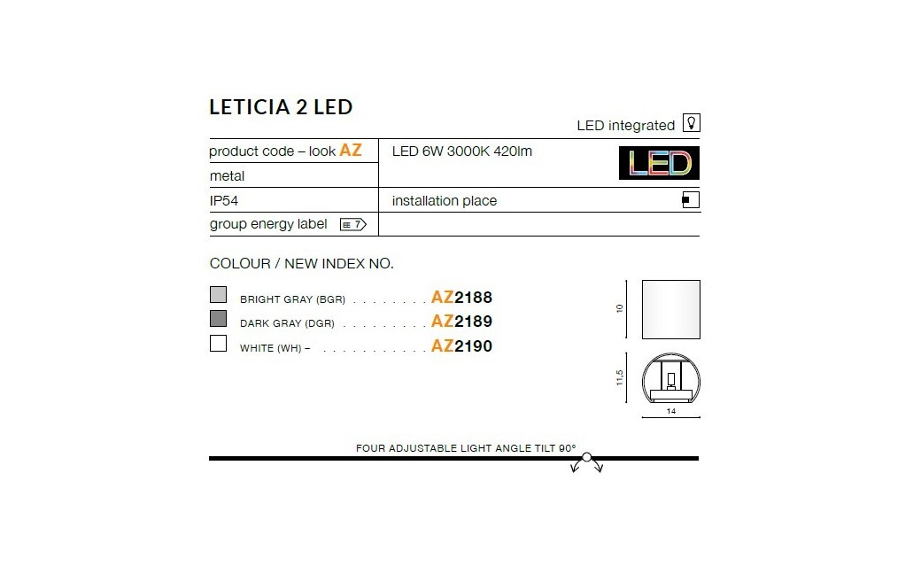 Azzardo LETICIA 2 LED WHITE 1xLED Ścienna Biały IP54 AZ2190