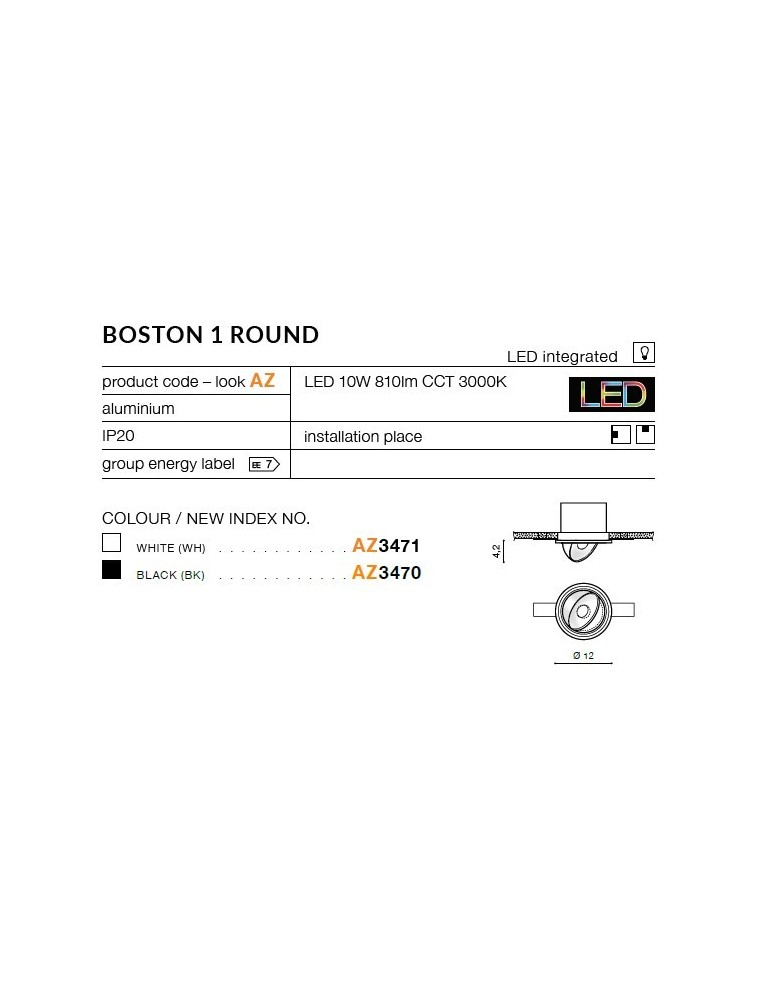 Flush-mounted directional lights - Azzardo BOSTON 1 ROUND BLACK 1xLED Surface Mounted Black AZ3470 - product kolory-swiatla.pl 2