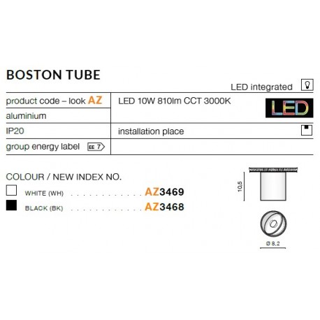 AZzardo BOSTON TUBE 10W 810lm 3000K biały natynkowa AZ3469