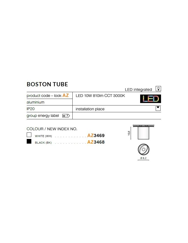 LED ceiling luminaires - Azzardo BOSTON TUBE WHITE 1xLED Surface Mounted White AZ3469 - product kolory-swiatla.pl 3