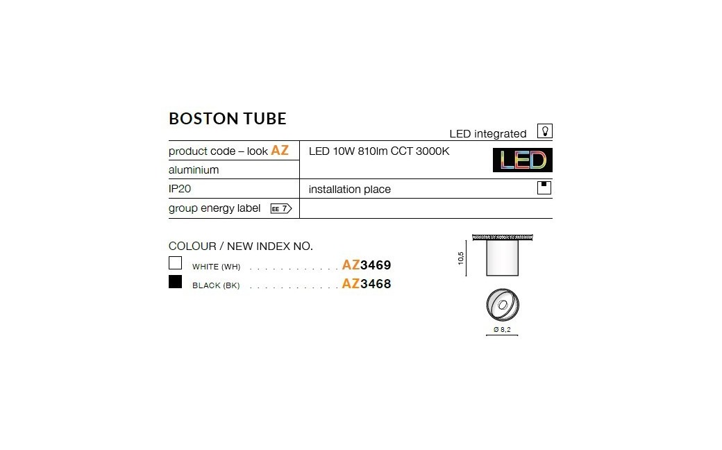 AZzardo BOSTON TUBE 10W 810lm 3000K biały natynkowa AZ3469