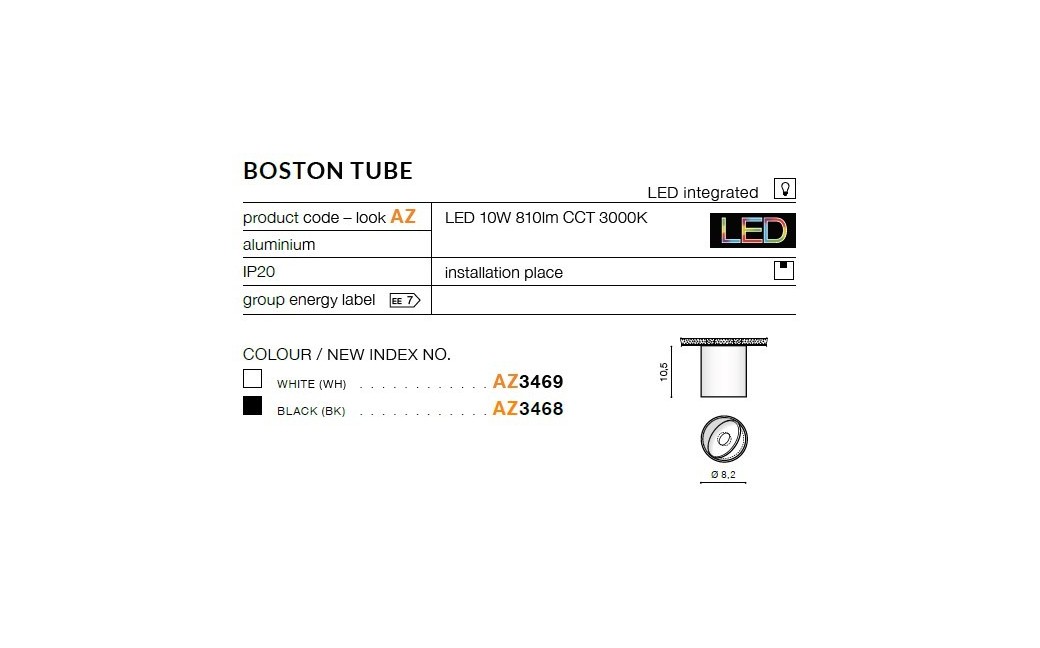 AZzardo BOSTON TUBE 10W 810lm 3000K czarny natynkowa AZ3543