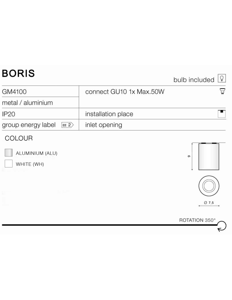 Ceiling luminaires for replaceable light source - Azzardo BORIS WHITE 1xGU10 Surface Mounted White AZ1054 - product kolory-swiatla.pl 2