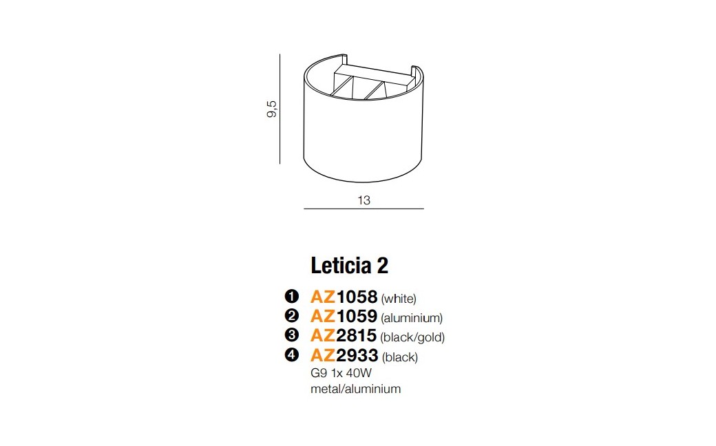 Azzardo LETICIA 2 ALU 1xG9 Ścienna Aluminium AZ1059