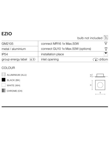Azzardo EZIO 1 CHROME 1xGU10 Wpuszczana Chrom IP54 AZ1051 - produkt 2