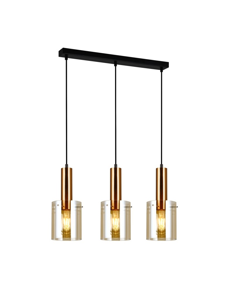 Triple pendant lamps - Italux Sardo 3xE27 Brass Pendant PND-5581-3-BRO+AMB - product kolory-swiatla.pl 1