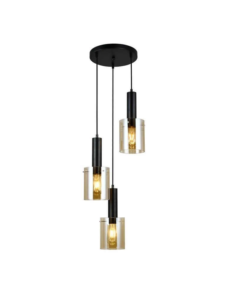 Triple pendant lamps - Italux Sardo 3xE27 Pendant Black PND-5581-3A-BK+AMB - product kolory-swiatla.pl 1