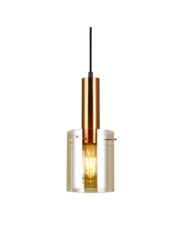 Pendant lamps - Italux Sardo 1xE27 Brass Pendant PND-5581-1-BRO+AMB - product kolory-swiatla.pl 2