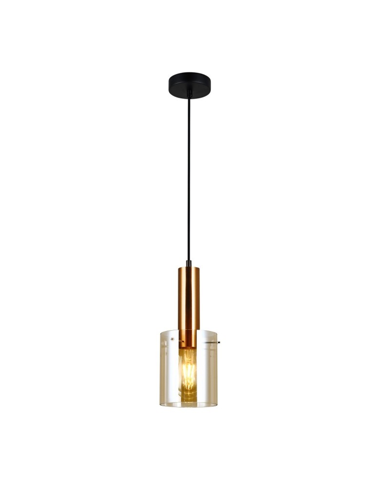 Pendant lamps - Italux Sardo 1xE27 Brass Pendant PND-5581-1-BRO+AMB - product kolory-swiatla.pl 1
