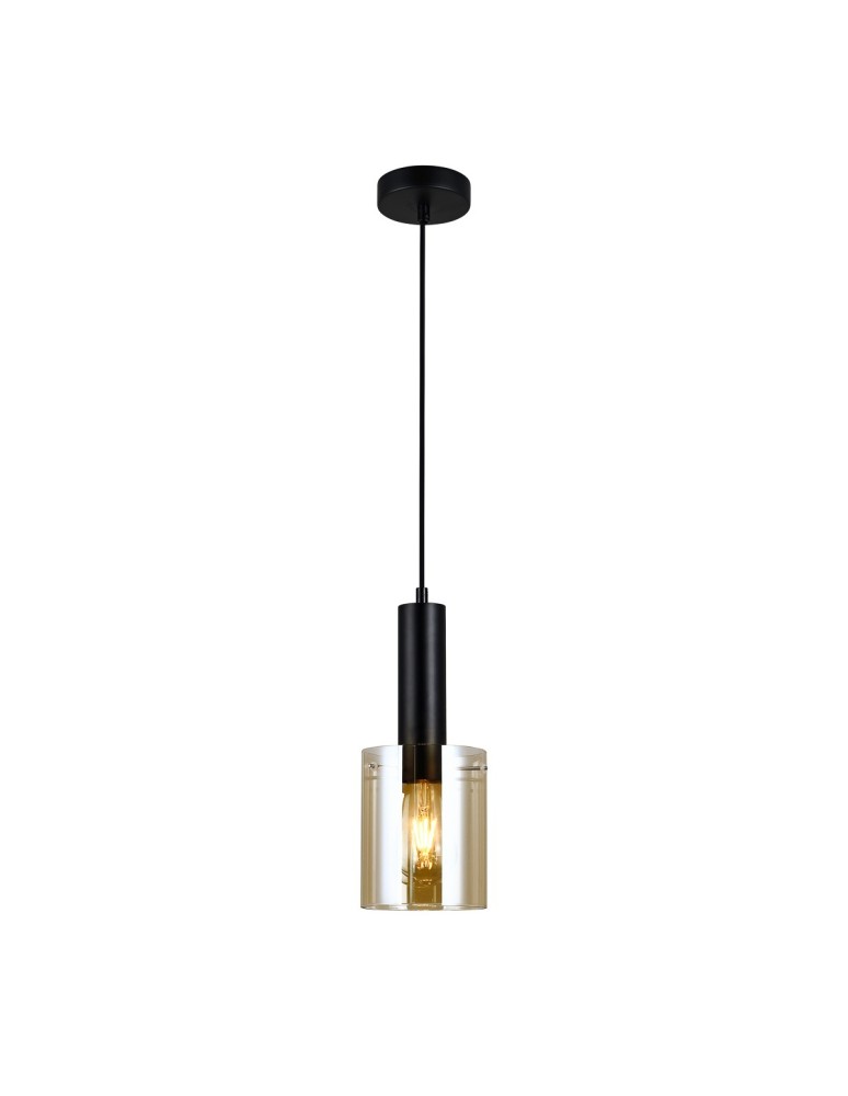 Pendant lamps - Italux Sardo 1xE27 Pendant Black PND-5581-1-BK+AMB - product kolory-swiatla.pl 1