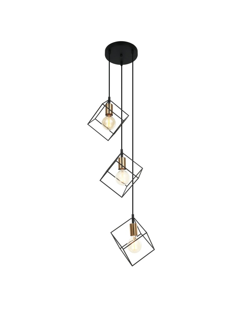 Geometric pendant lamps - Italux Morestel 3xE27 Pendant Black Gold MDM-4244/3 BK+BRO - product kolory-swiatla.pl 1