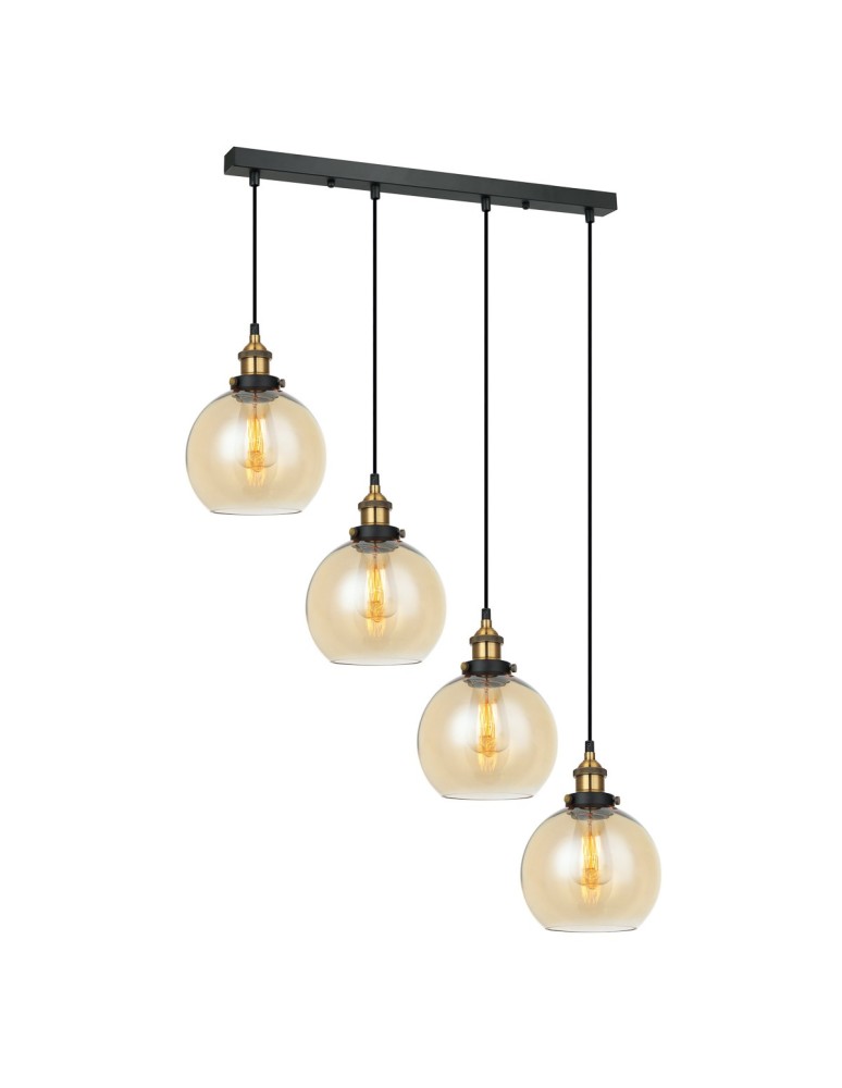 Pendant lamps on a strip - Italux Cardena 4xE27 Pendant Black Gold MDM-4330/4 GD+AMB - product kolory-swiatla.pl 1