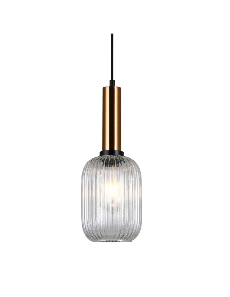 Pendant lamps - Italux Antiola 1xE27 Pendant Brass PND-5588-1M-BRO+CL - product kolory-swiatla.pl 1