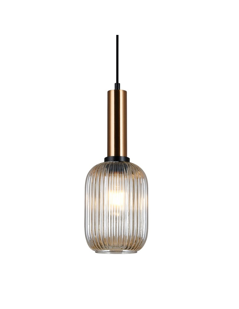 Pendant lamps - Italux Antiola 1xE27 Pendant Brass PND-5588-1M-BRO+AMB - product kolory-swiatla.pl 1