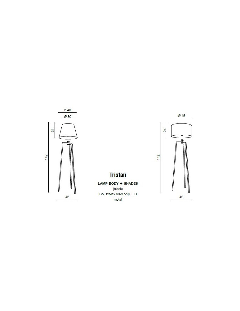 Tripod floor lamps - Azzardo TRISTAN LAMPBODY 1xE27 Floor Lamp Base without Lampshade Black AZ3329 - product kolory-swiatla.pl 3