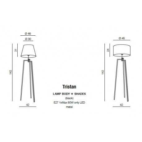 Azzardo TRISTAN LAMPBODY 1xE27 Podstawa Lampy Podłogowej bez Abażuru Czarny AZ3329