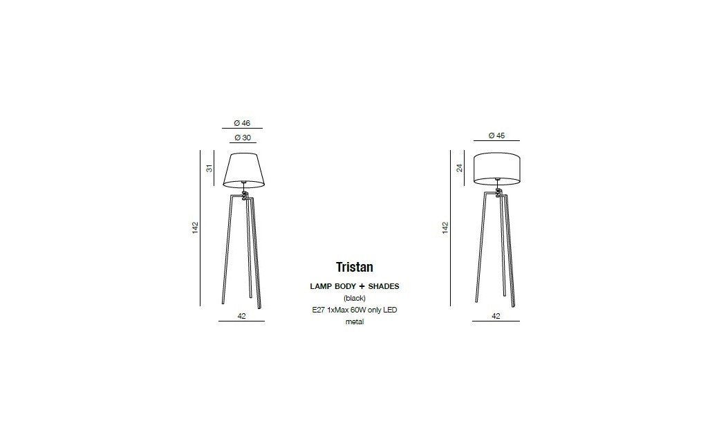 Azzardo TRISTAN LAMPBODY 1xE27 Podstawa Lampy Podłogowej bez Abażuru Czarny AZ3329