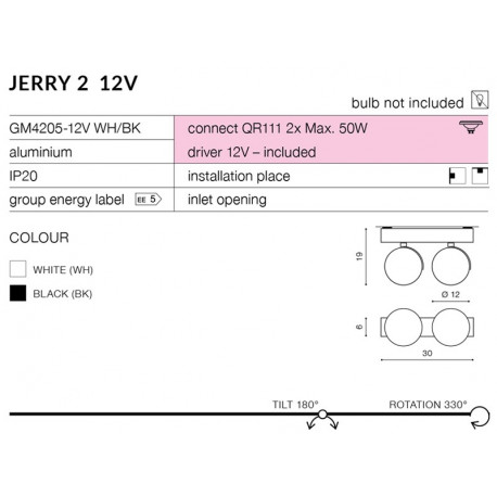 Azzardo JERRY 2 12V WHITE 2xAR111 Reflektor Sufitowy Biały AZ1369