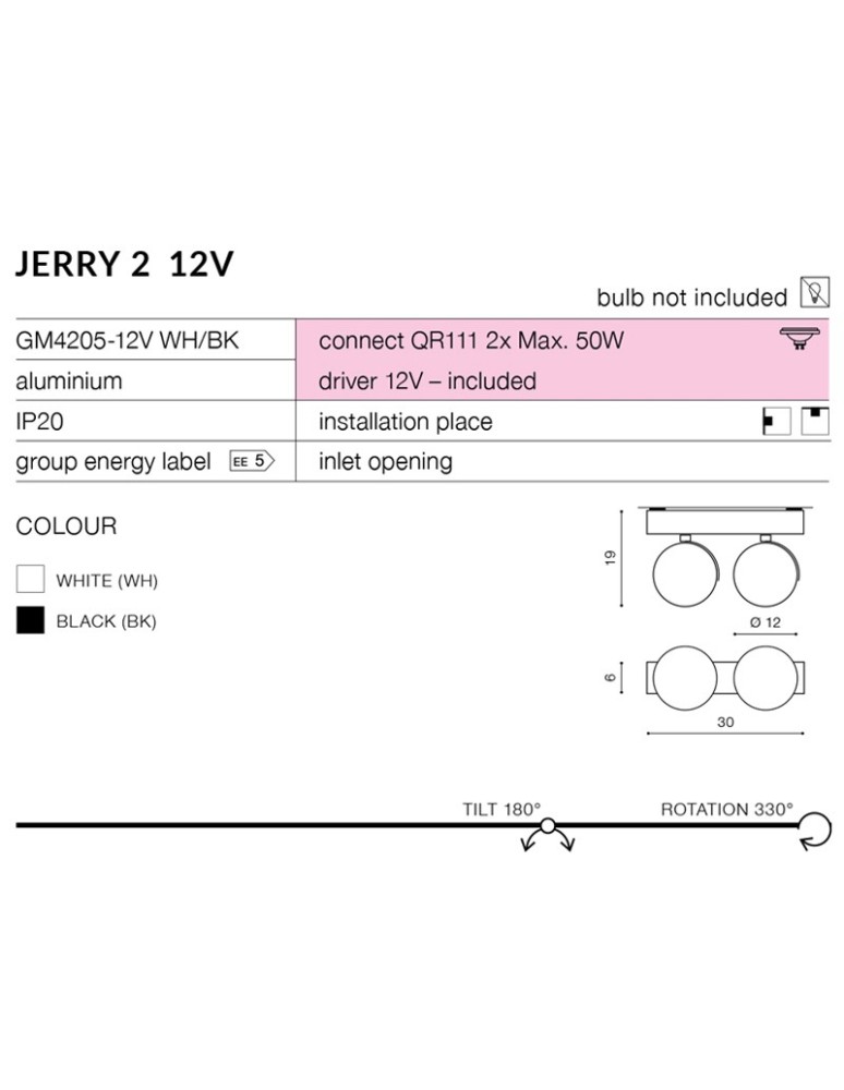 Spotlight ceiling lamps - Azzardo JERRY 2 12V BLACK 2xAR111 Ceiling Spotlight Black AZ1368 - product kolory-swiatla.pl 2