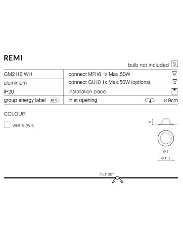 Azzardo REMI WHITE 1xGU10 Wpuszczana Biały AZ1363 - produkt 2