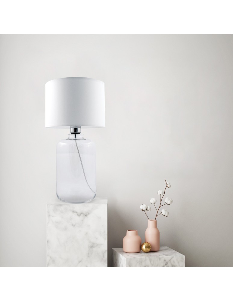 Table lamps with lampshade - Zuma Line table SAMASUN transparent base black white 1xE27 5500WH. - product kolory-swiatla.pl 3