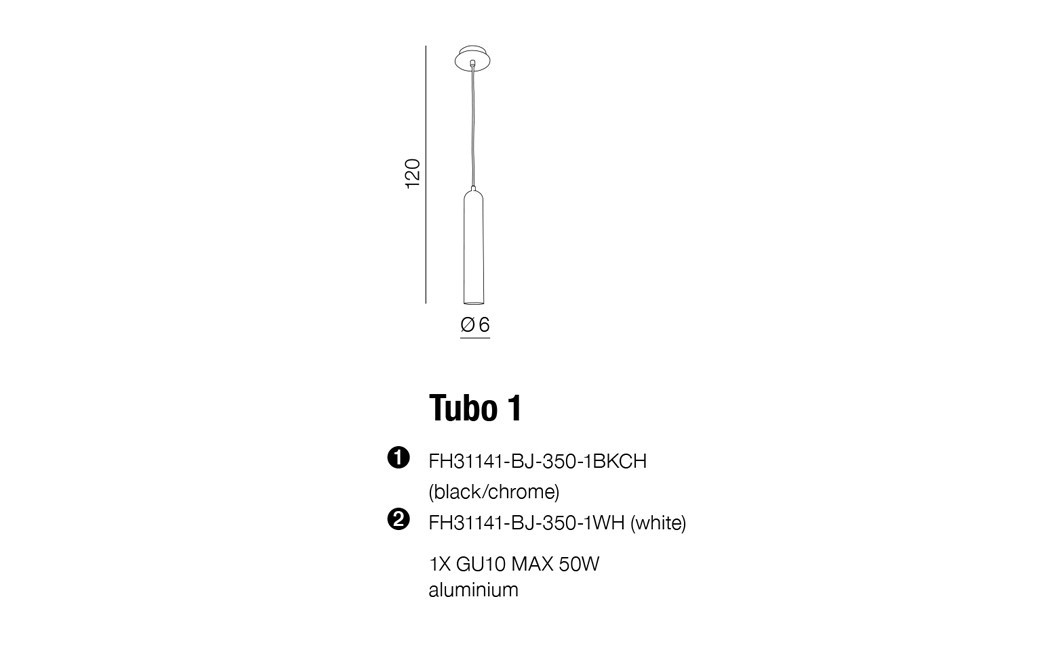 Azzardo TUBO 1 BLACK/CHROM 1xGU10 Pendant Black/Chrome AZ1236