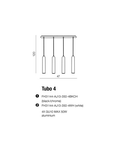 Azzardo TUBO 4 WHITE 4xGU10 Wisząca Biały AZ1239 - produkt 2