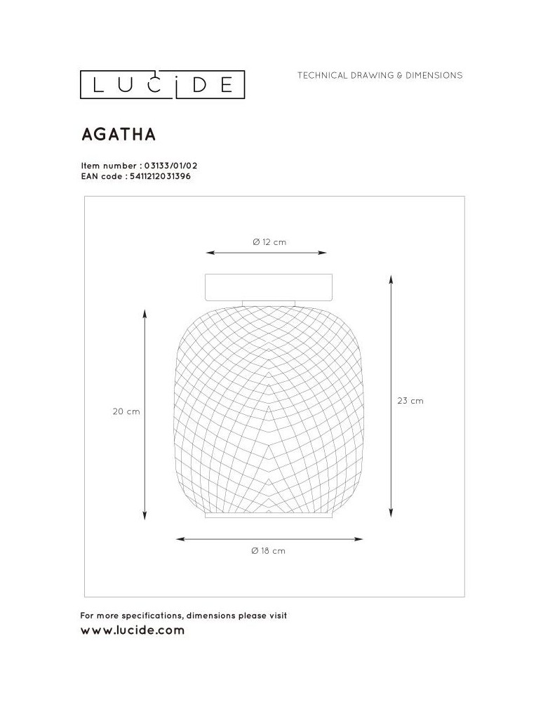 Ceiling lamps - Lucide AGATHA Surface Mounted Ceiling Gold Matte/Brass 1xE27 Antique Style 03133/01/02 - product kolory-swiatla.pl 6