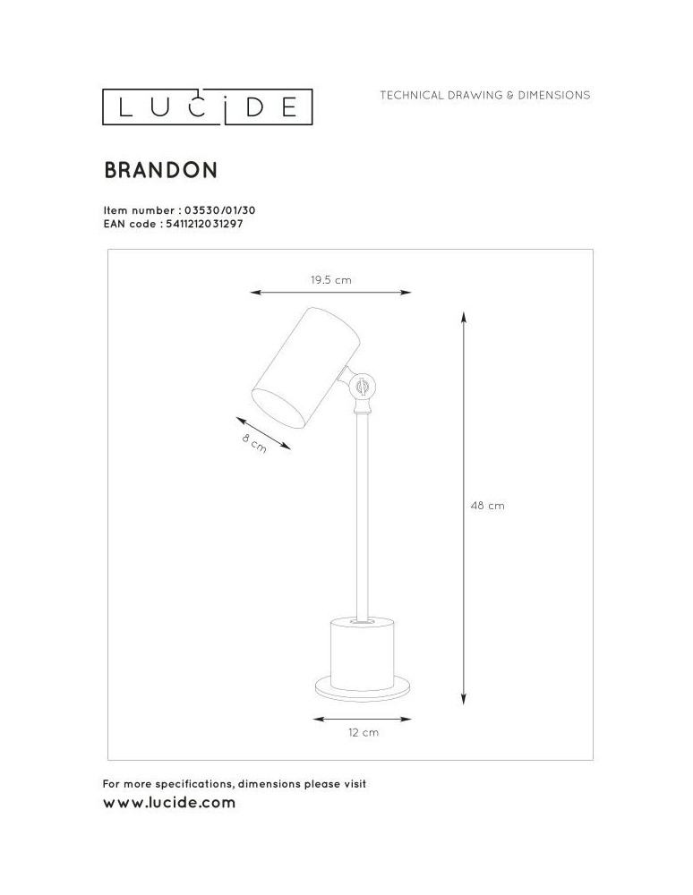 Lucide BRANDON Biurkowa Czarny 1xE14 Styl Retro 03530/01/30