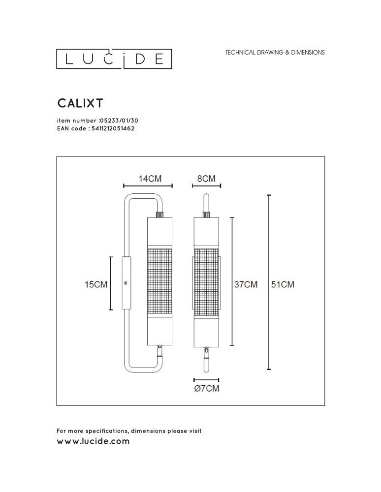 Kinkiety loftowe - industrialne - Lucide CALIXT Ścienna Czarny 1xE27 Styl Nowoczesny 05233/01/30 - produkt kolory-swiatla.pl 6